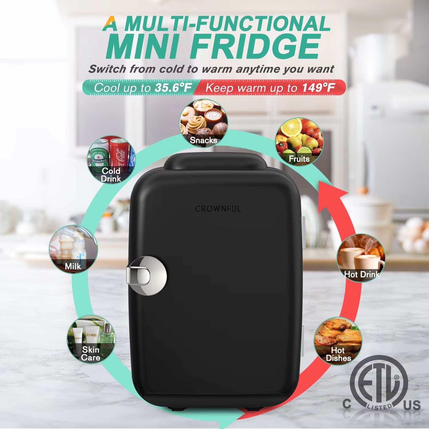 4L Dual Voltage Mini Fridge for Beauty and Skincare - AC/DC Heated and Cooling Car Refrigerator