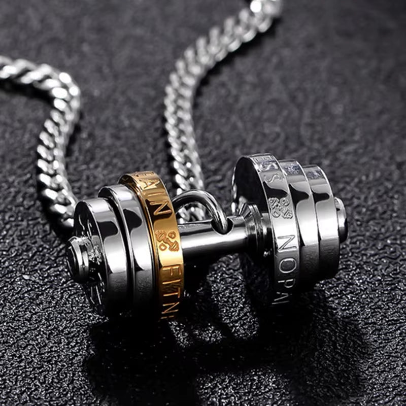 Barbell Necklace Male Necklace Stainless Steel Mens Couple Pendants Fitness Sports Man Accesories Jewelry for Neck