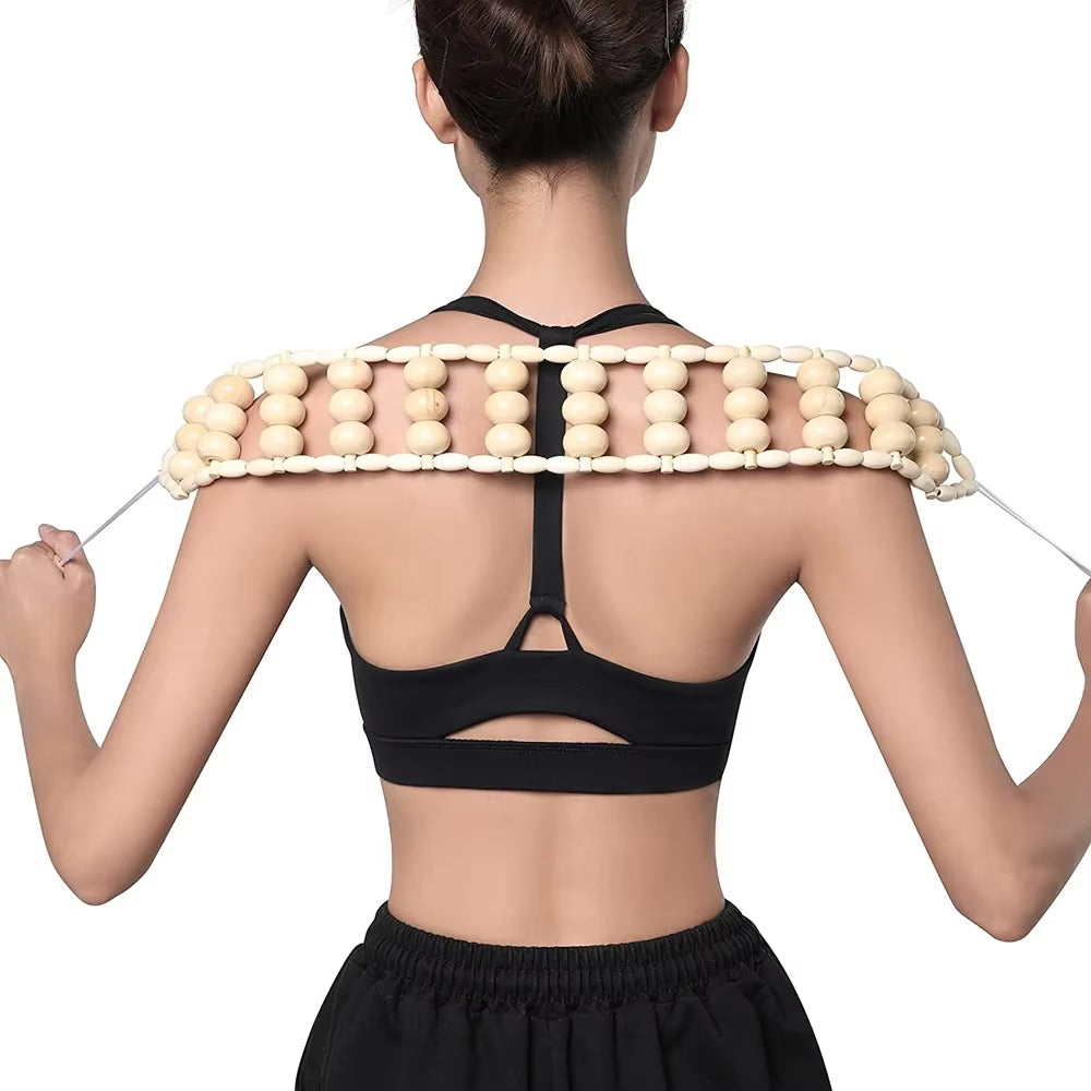 Wooden Back Massage Roller with Rope - Therapeutic Cellulite Massage Tool for Neck, Leg, and Back Pain Relief