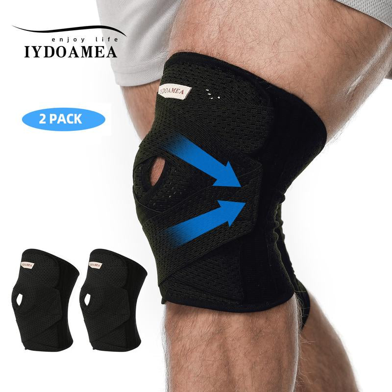 2 Pack Iydoamea plus Size Knee Compression Wrap Brace (Order a Size Up), Breathable Adjustable Knee Brace for Men and Women, Knee Brace with Side Stabilizers Outdoorfun