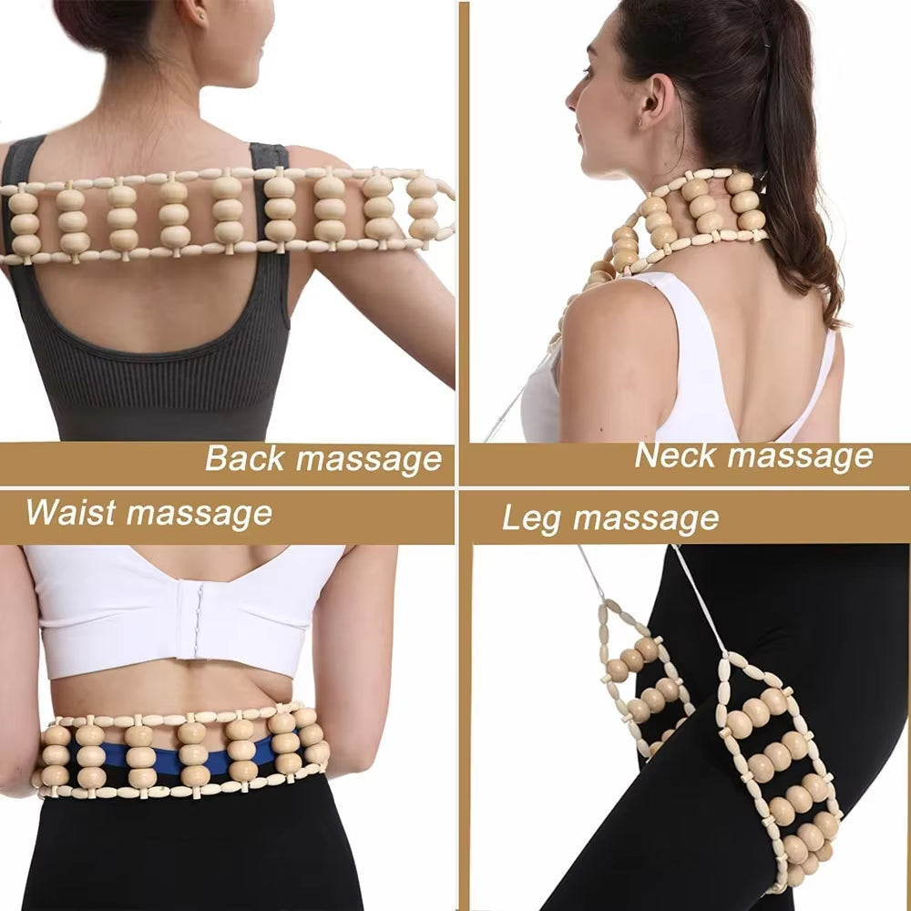 Wooden Back Massage Roller with Rope - Therapeutic Cellulite Massage Tool for Neck, Leg, and Back Pain Relief