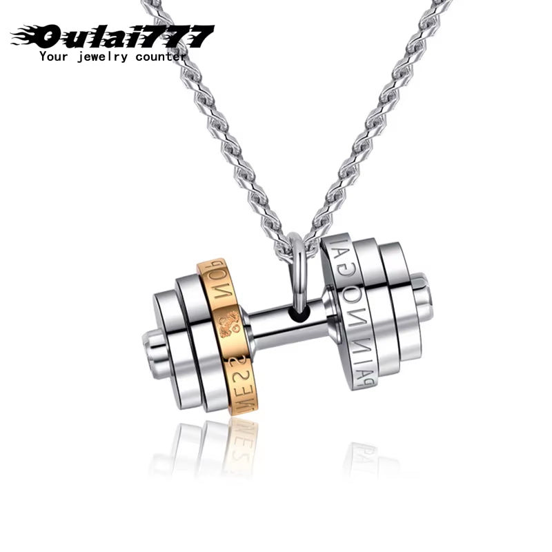 Barbell Necklace Male Necklace Stainless Steel Mens Couple Pendants Fitness Sports Man Accesories Jewelry for Neck