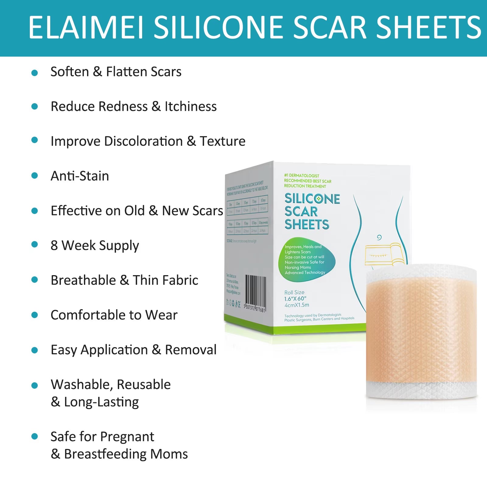 4Cm X 150Cm/Roll Silicone Scar Sheets , 4 Rolls Self-Adhesive Scar Cover Tape Skin Care Waterproof and Breathable