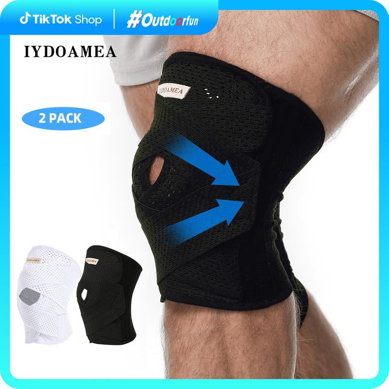 2 Pack Iydoamea plus Size Knee Compression Wrap Brace (Order a Size Up), Breathable Adjustable Knee Brace for Men and Women, Knee Brace with Side Stabilizers Outdoorfun