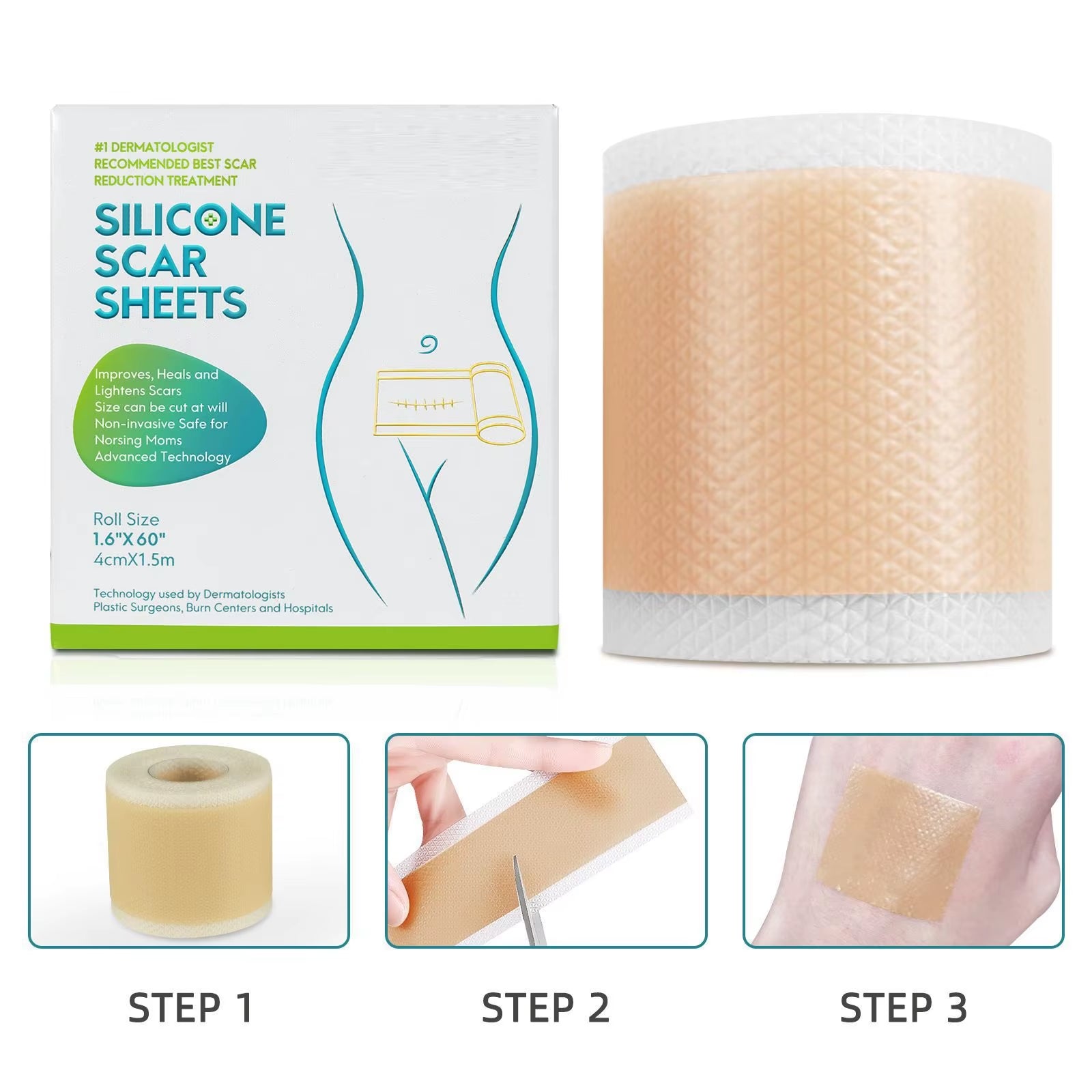 4Cm X 150Cm/Roll Silicone Scar Sheets , 4 Rolls Self-Adhesive Scar Cover Tape Skin Care Waterproof and Breathable
