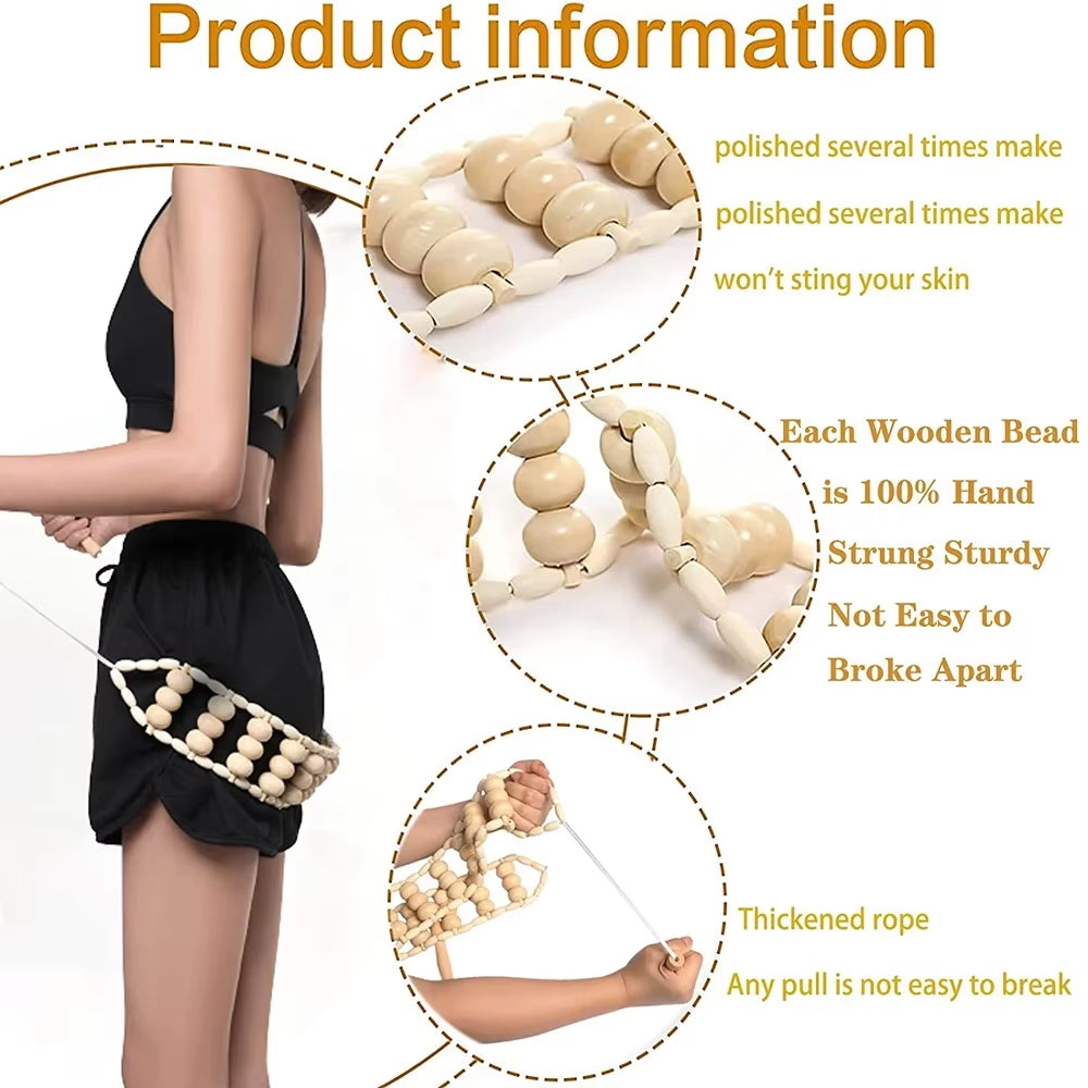 Wooden Back Massage Roller with Rope - Therapeutic Cellulite Massage Tool for Neck, Leg, and Back Pain Relief