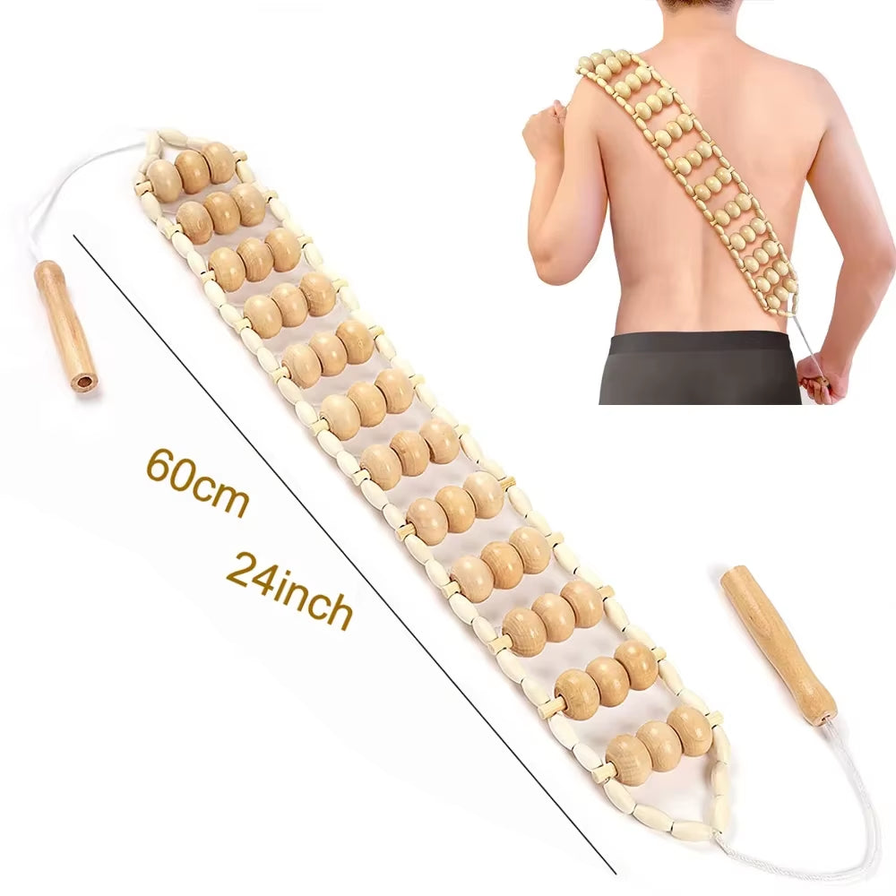 Wooden Back Massage Roller with Rope - Therapeutic Cellulite Massage Tool for Neck, Leg, and Back Pain Relief