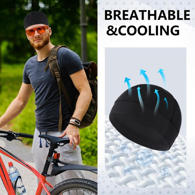 Unisex Plain Color Multifunctional Skull Caps, Gifts for Girlfriend, Black Summer Sportive Beanie Fitted Hat Modern Cap for Men & Women, Stretchy Helmet Liner Hat,Biking Accessory for Back to School, Birthday Outfit,Gifts for Father