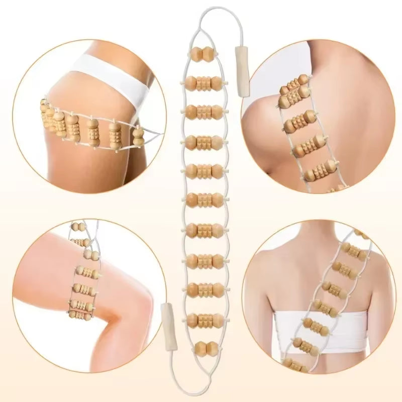 Wooden Back Massage Roller with Rope - Therapeutic Cellulite Massage Tool for Neck, Leg, and Back Pain Relief