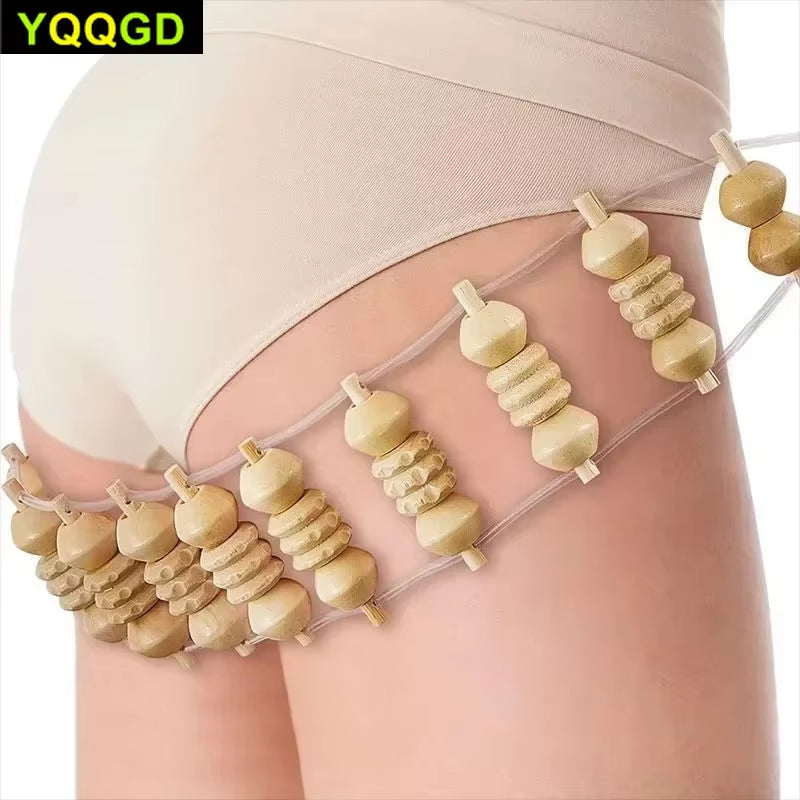 Wooden Back Massage Roller with Rope - Therapeutic Cellulite Massage Tool for Neck, Leg, and Back Pain Relief