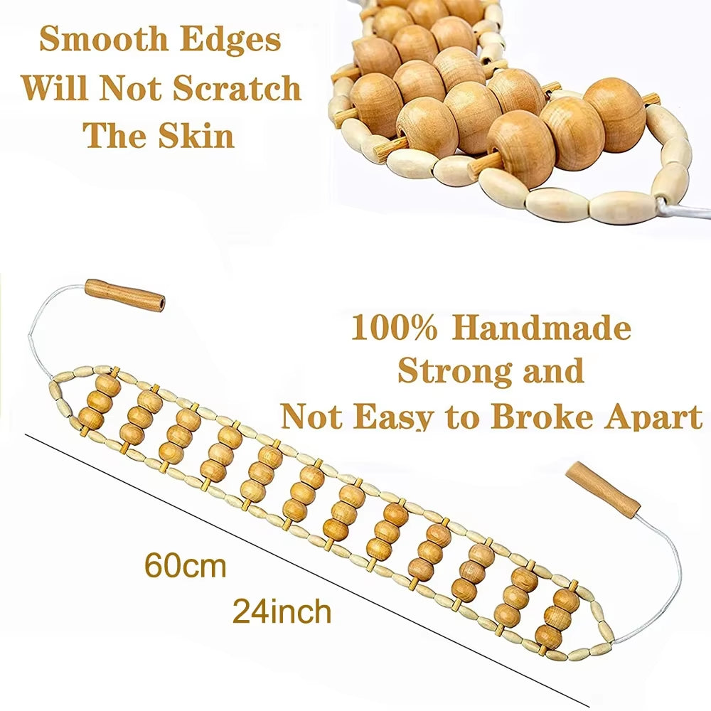 Wooden Back Massage Roller with Rope - Therapeutic Cellulite Massage Tool for Neck, Leg, and Back Pain Relief