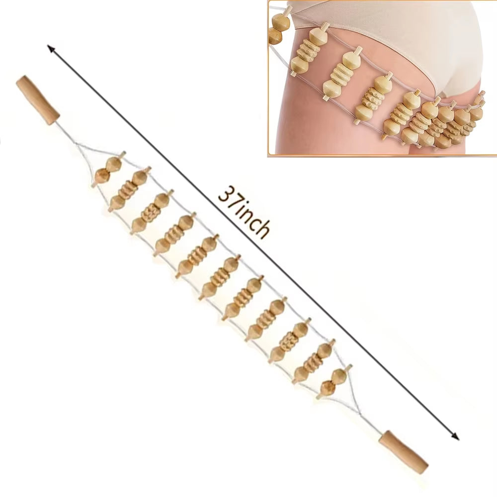 Wooden Back Massage Roller with Rope - Therapeutic Cellulite Massage Tool for Neck, Leg, and Back Pain Relief